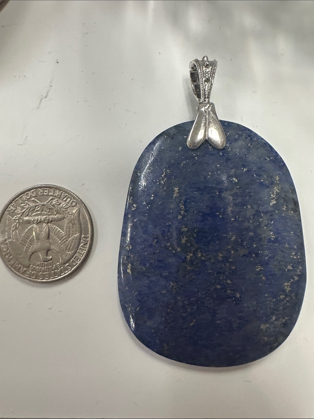 Lapis Lazuli Oval Pendant with Silver Bail - Deep Blue